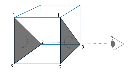 Image du spectateur voyant l'avant ou l'arrière des triangles