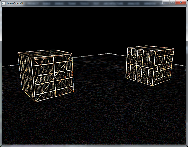 Post-traitement d'une scène 3D OpenGL avec un filtre de détection des bordures