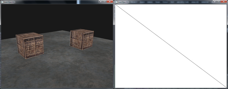 Une image d'une scène OpenGL 3D affichée dans une texture grâce aux framebuffers