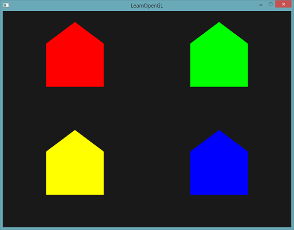 Maisons colorées, générées en utilisant des points avec les geometry shaders avec OpenGL