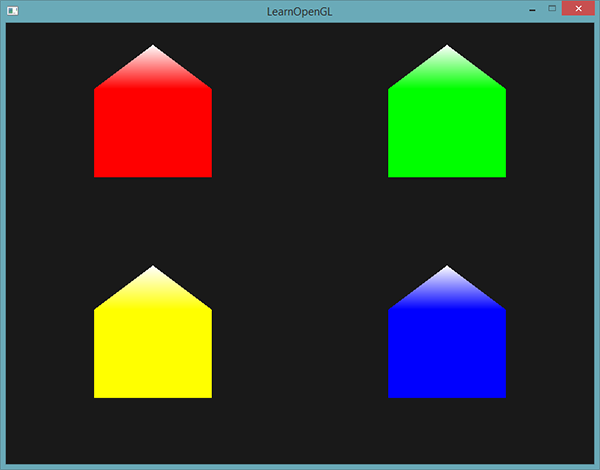 Maisons colorées et enneigées, générées grâce à des points et au geometry shader en OpenGL