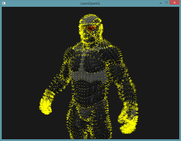 Image d'un geometry shader affichant les normales en OpenGL