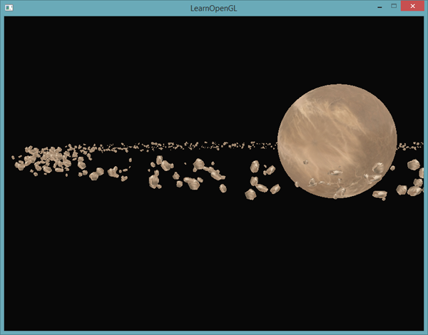 Image d'un champ d'astéroïdes en OpenGL