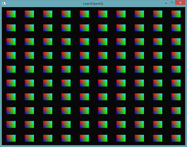 100 carrés affiché avec l'instanciation dans OpenGL.