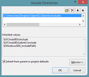 Configuration des répertoires des includes de Visual Studio