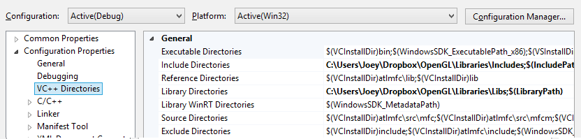 Configuration des répertoire pour Visual Studio VC++ 